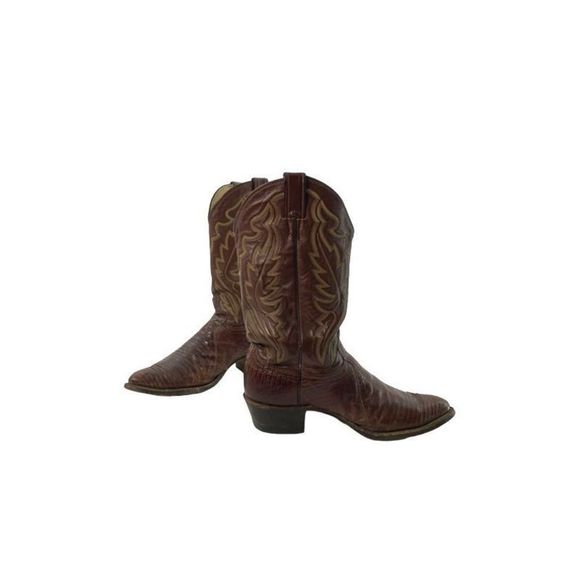 Justin Made in USA Brown Iguana Lizard Leather Pointed Toe Cowboy Boot Men’s 10D - Picture 2 of 7